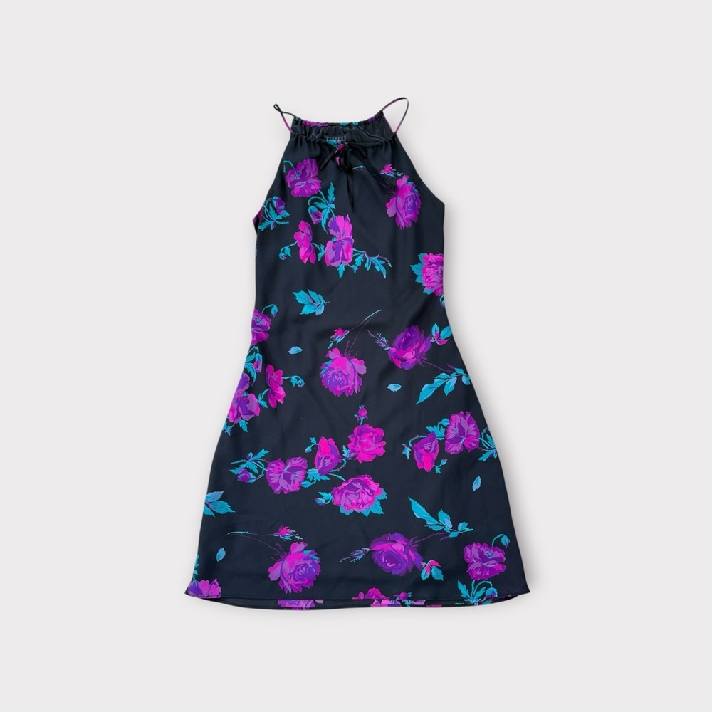 90s Express Black Dress with Vibrant Floral Design 6